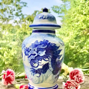 Antique vintage style porcelain ginger jar dragon design Great condition