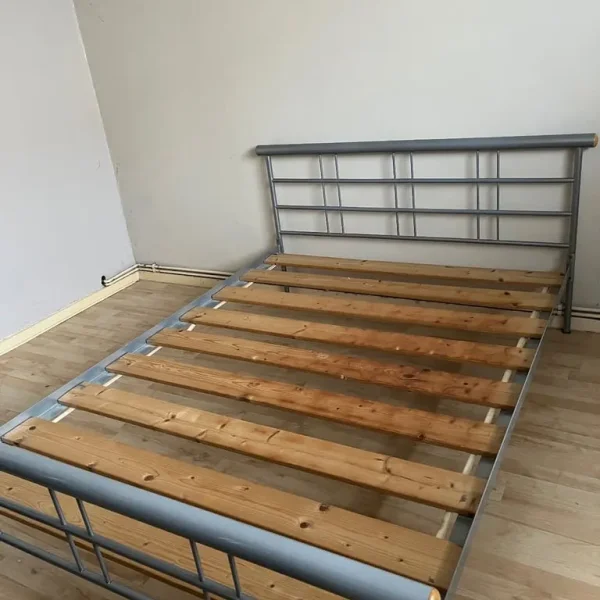 Double Bed Frame Chrome & Wooden