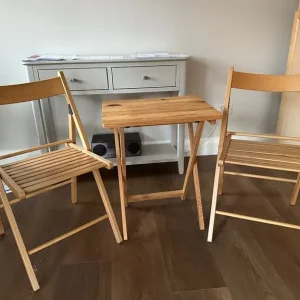 SOLD 2 wooden folding chairs and wooden folding table compact
