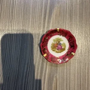 Gout de Ville LIMOGES Miniature Plates with Coupling Couple Burgundy Golden Rim 1950s