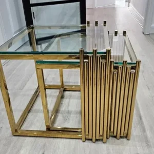 Gold glass top nesting sofa side table - Image 2