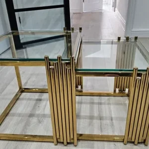 Gold glass top nesting sofa side table - Image 3