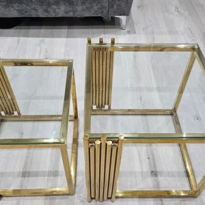 Gold glass top nesting sofa side table - Image 4
