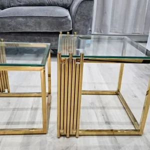 Gold glass top nesting sofa side table - Image 8