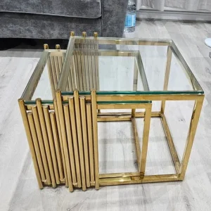 Gold glass top nesting sofa side table