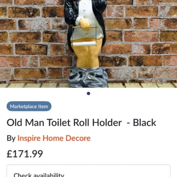 Funny Old Man Toilet Roll Holder – Black – Quirky Bathroom Decor