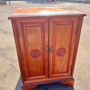 Solid Wood Oriental Carved Longevity Symbol Cabinet with Lift-Top & Shelves - Image 5