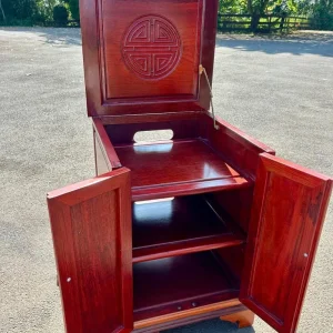 Solid Wood Oriental Carved Longevity Symbol Cabinet with Lift-Top & Shelves