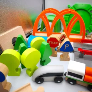 IKEA Lillabo Wooden Railway Track Set - Train, Magnetic Tenders, Blocks, Trees, Signs - Image 2
