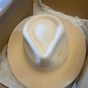 Cream 100% wool felt fedora hat 58cm - Image 3