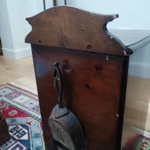 Antique wooden coal box and shovel