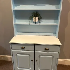 Welsh dresser upcycled in soothing blue with white top
