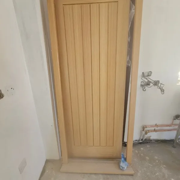 Oak wooden external door with step and frame