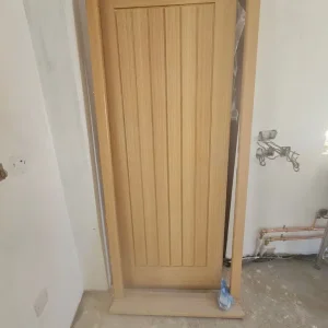Oak wooden external door with step and frame