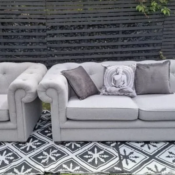 Grey DFS Chesterfield Sofas – 3 Seater and Armchair