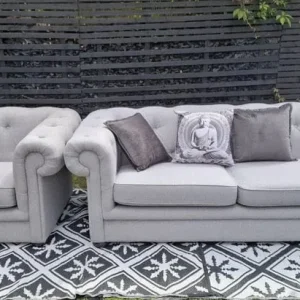 Grey DFS Chesterfield Sofas – 3 Seater and Armchair