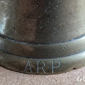 Brass Bell Wooden Handle WW2 Air Raid Precautions Bell - Engraved ARP G&J 1939 - Image 2