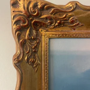 Seascape with lighthouse painting in ornate golden frame - Image 3