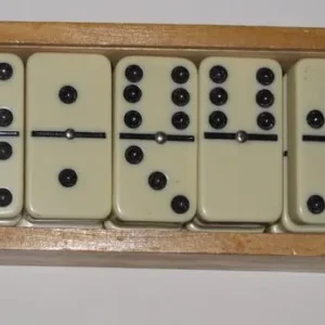 Vintage Double Six Dominoes in Dovetail Wooden Box