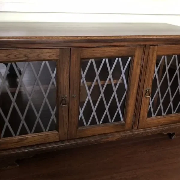 Solid Dark Oak Sideboard with Ledged Glass Doors