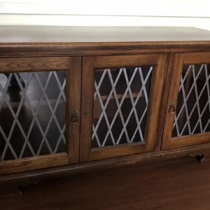 Solid Dark Oak Sideboard with Ledged Glass Doors