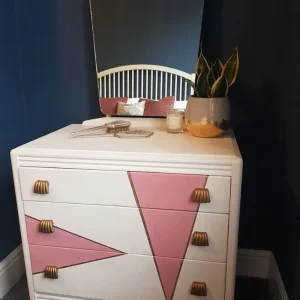 Upcycled Chest of Drawers, Pink, Cream and Gold - Image 2
