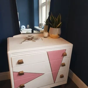 Upcycled Chest of Drawers, Pink, Cream and Gold