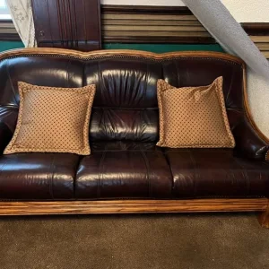 3 piece settee with solid wood and real leather - Image 3