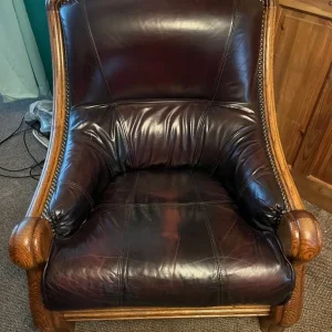 3 piece settee with solid wood and real leather
