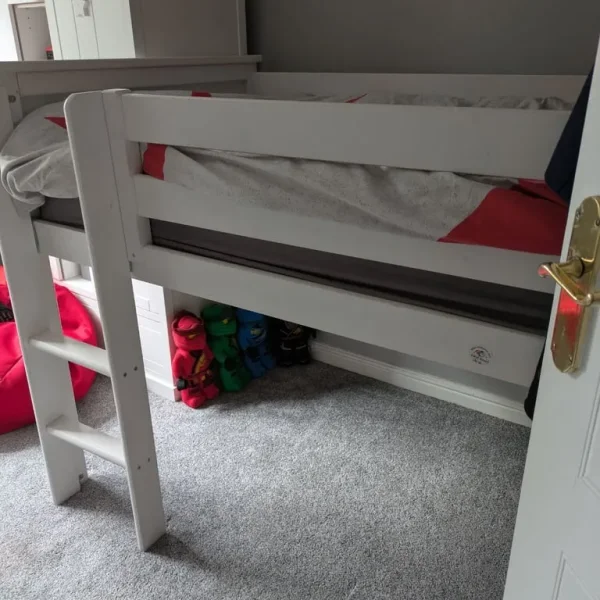 Kids white bedroom furniture - captains bed, wardrobe and chest of drawers