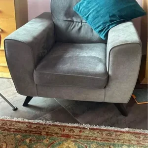 2 Armchairs Grey velour on dark wood legs