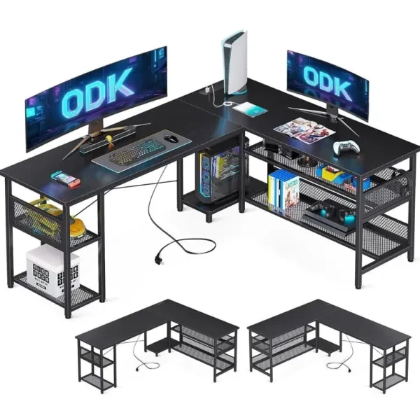 L shape gaming computer desk 66 inch black