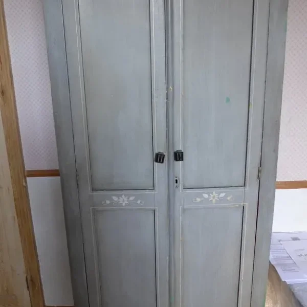 Shabby Chic Art Deco Wardrobe with Hand-Painted Flowers