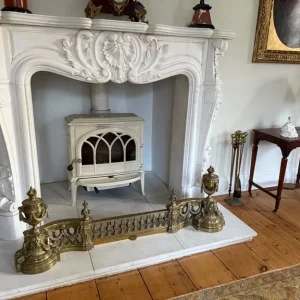 Large brass fender urn finial swags & lion heads - Image 2