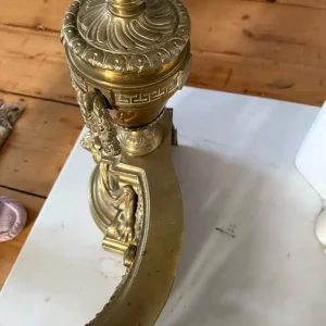 Large brass fender urn finial swags & lion heads - Image 4