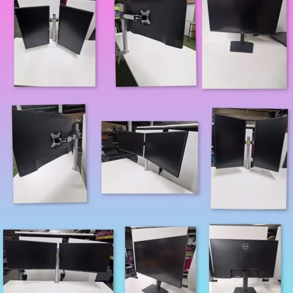 Dual Dell 27 inch HDMI monitors with dual arm stand