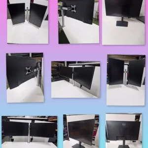 Dual Dell 27 inch HDMI monitors with dual arm stand