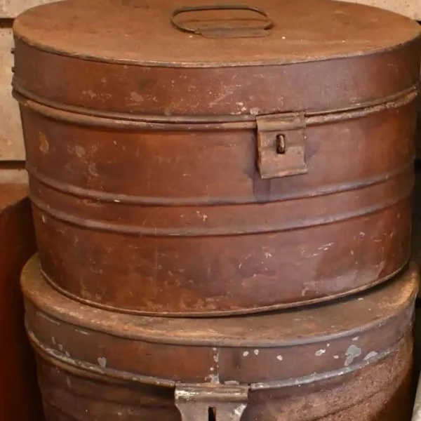 2 x Vintage Military Metal Hat Box Tin with Hasp