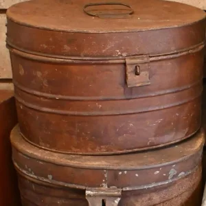 2 x Vintage Military Metal Hat Box Tin with Hasp