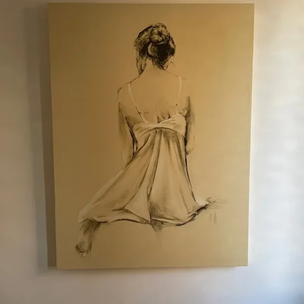 Canvas print of a lady in cream wooden frame 81x60cm