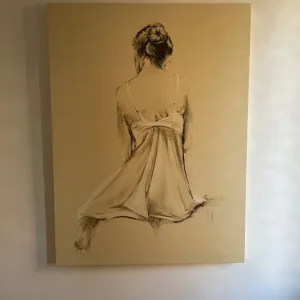 Canvas print of a lady in cream wooden frame 81x60cm
