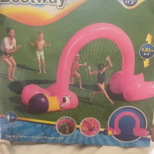Kids watch water sprinkler