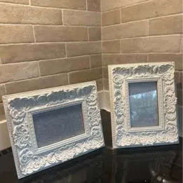 2 x Heavy Vintage Style White Picture Frames