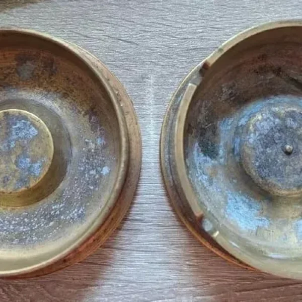 Two Vintage Military Trench Art Style Brass Ashtrays