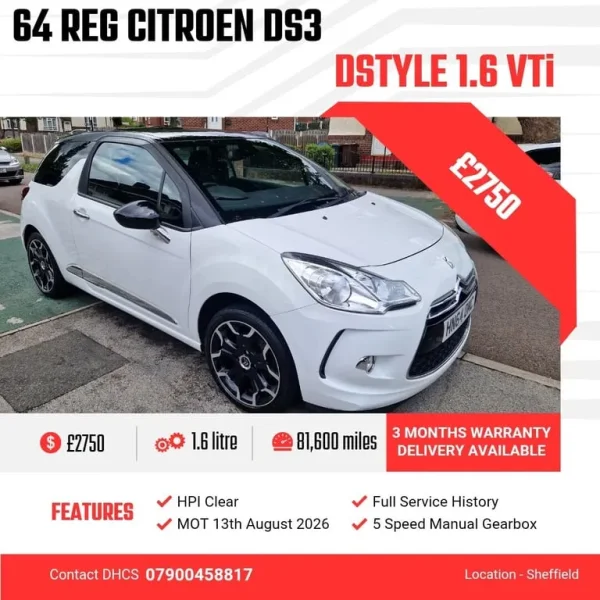 2014 Citroen DS3 1.6 VTi 16V DStyle Plus 3 Door Hatchback