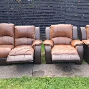 Brown Leather Recliner Sofas 3+1+1 - Image 3