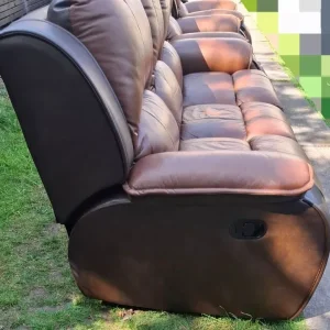 Brown Leather Recliner Sofas 3+1+1 - Image 5