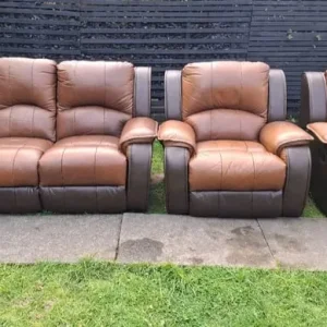 Brown Leather Recliner Sofas 3+1+1 - Image 6