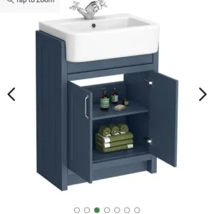 Chatsworth Traditional Blue Semi Recessed Bathroom Vanity Sink Unit with Lever Mixer Tap - Image 2
