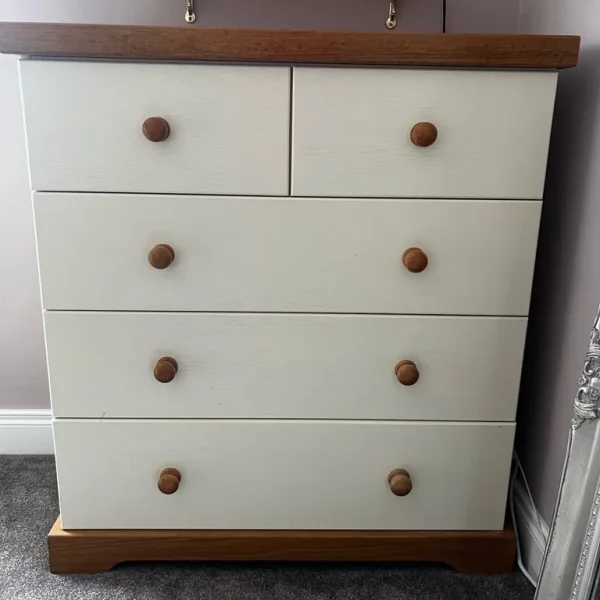 Cream & Oak 5 Drawer Chest